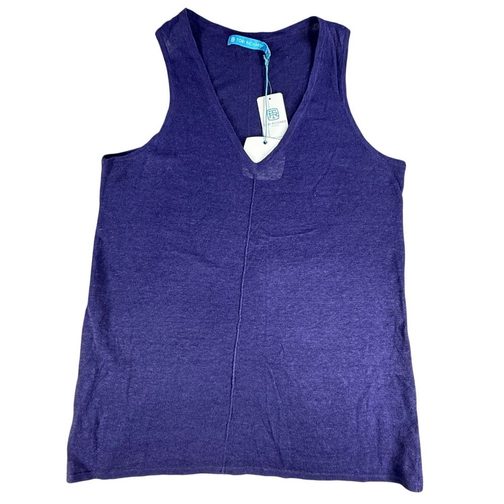 Tori Richard Womens Luna Tank V-Neck Sweater Knit Large Navy Blue 8312-9901 NEW